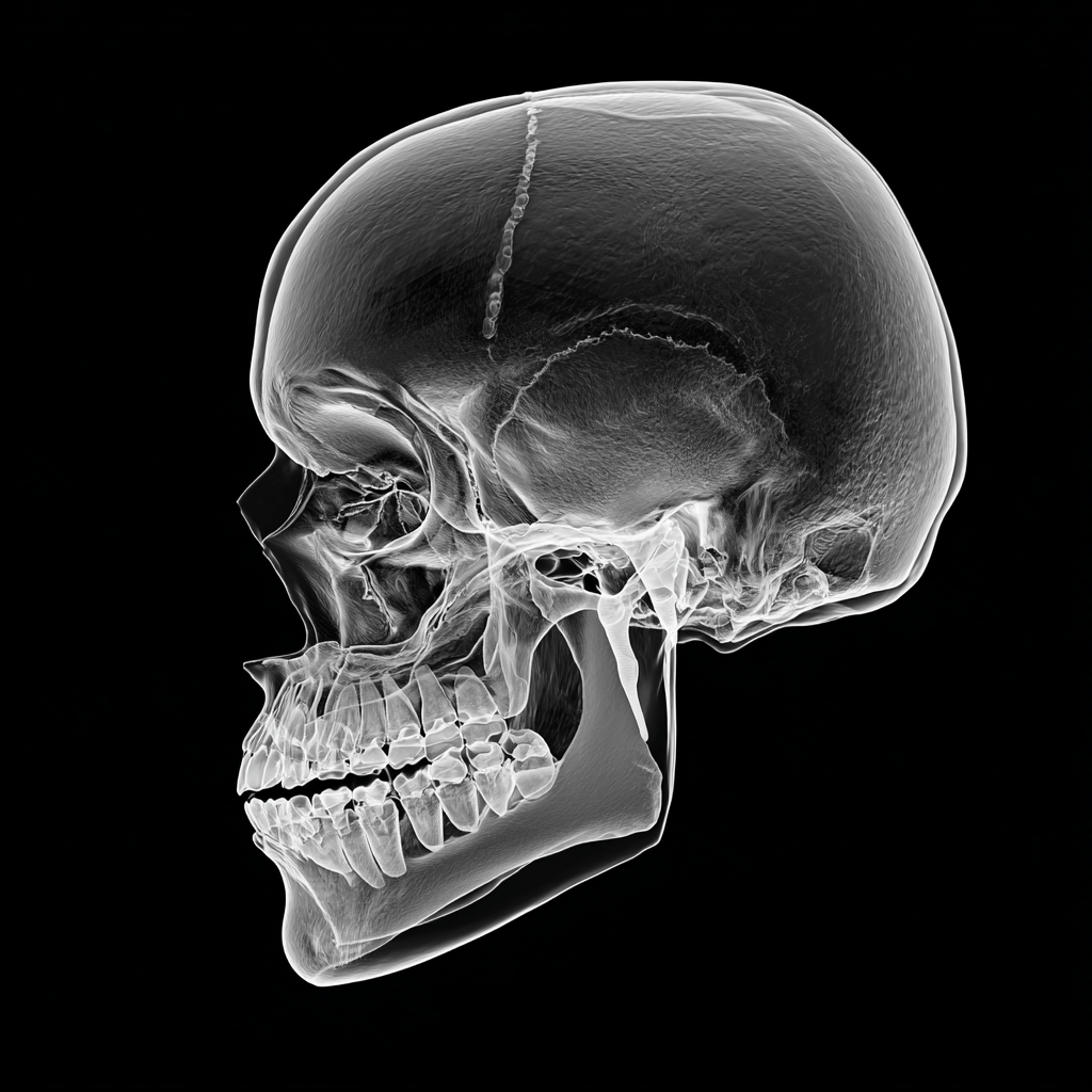 CBCT scan of impacted wisdom tooth in full jaw context showing nerve position