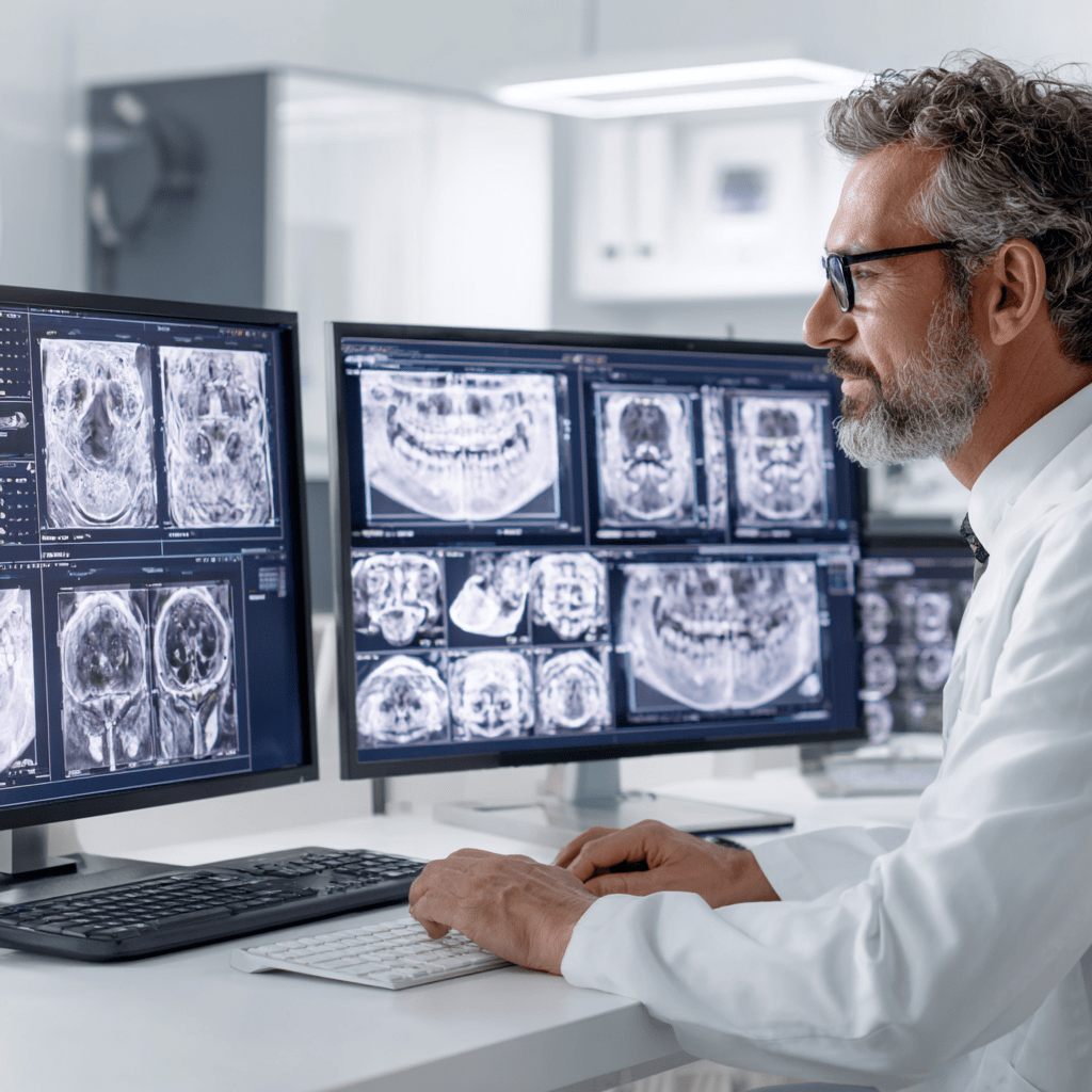 Dentist reviewing scan