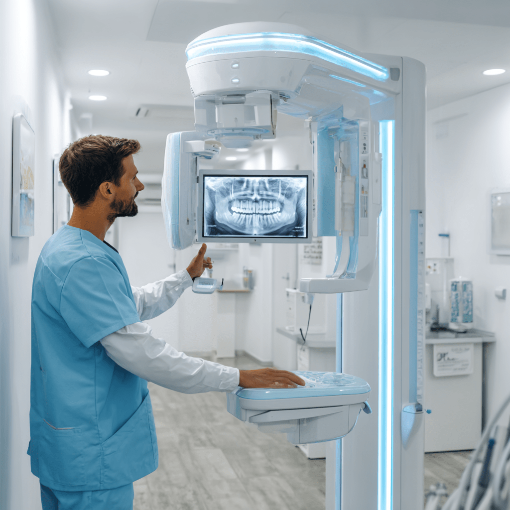 Patient having a panoramic OPG dental X-ray in Birmingham